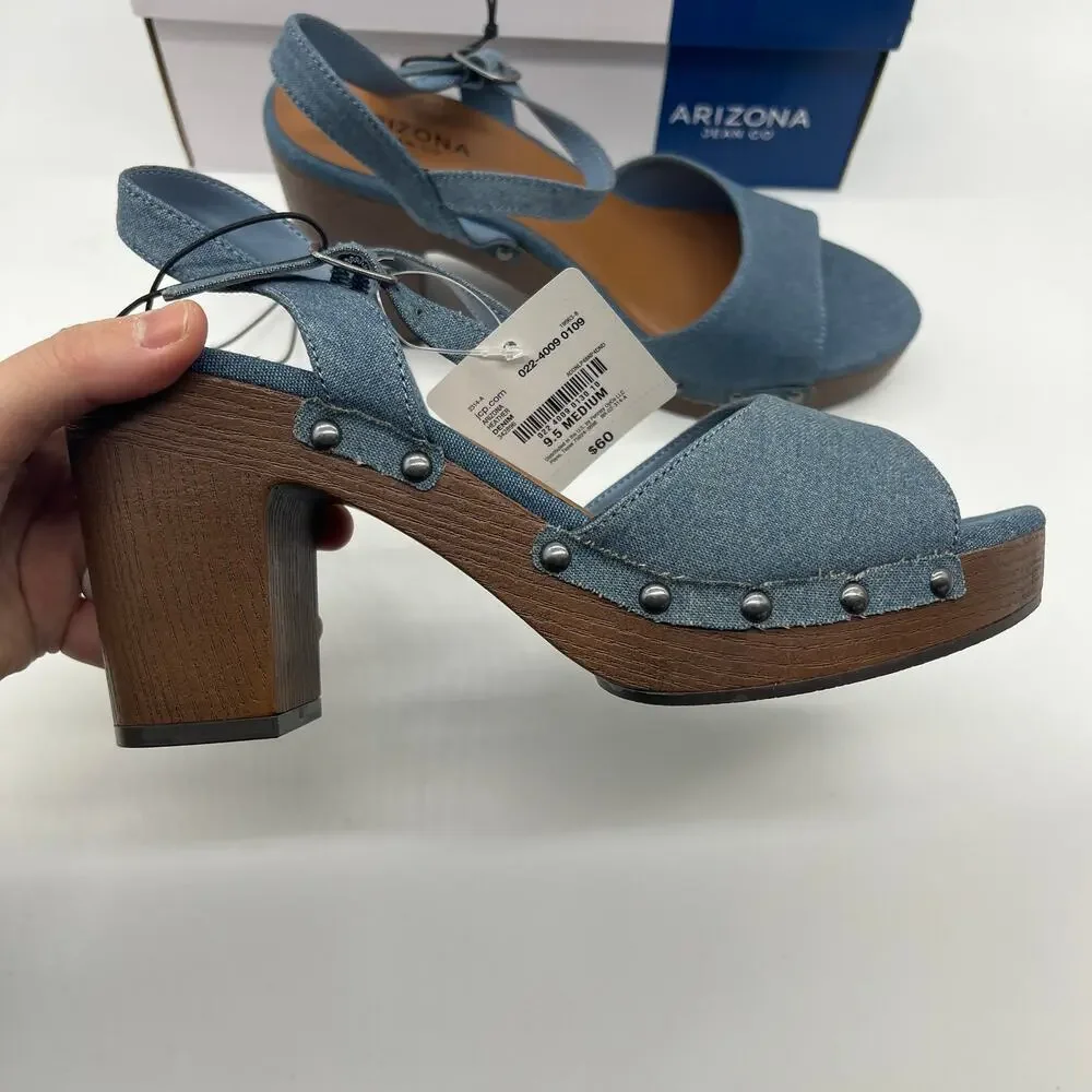Arizona Jean Co Womens Heather Heeled Sandals Blue Denim Size 9.5M